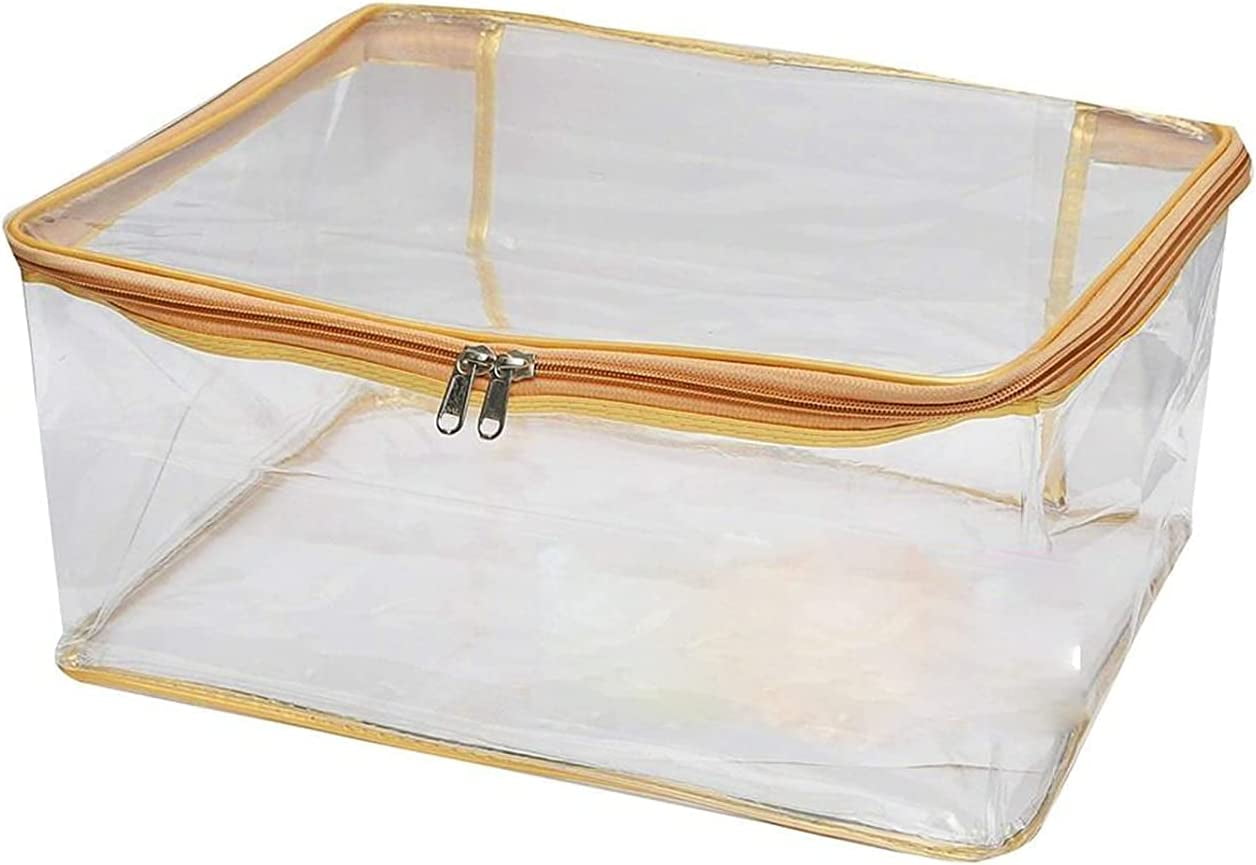 atorakushon Pack of 6 Saree Blouse Garments Storage Cover pouch Cloth Bag Full Transparent for Clear View with Zip Lock For Gown Suits Dresses (Gold)