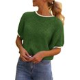 thumbnail image 4 of Spring Autumn Womens Puff Short Sleeve Sweater Tops Color Block Ribbed Knit Crew Neck Going Out Shirts, 4 of 6