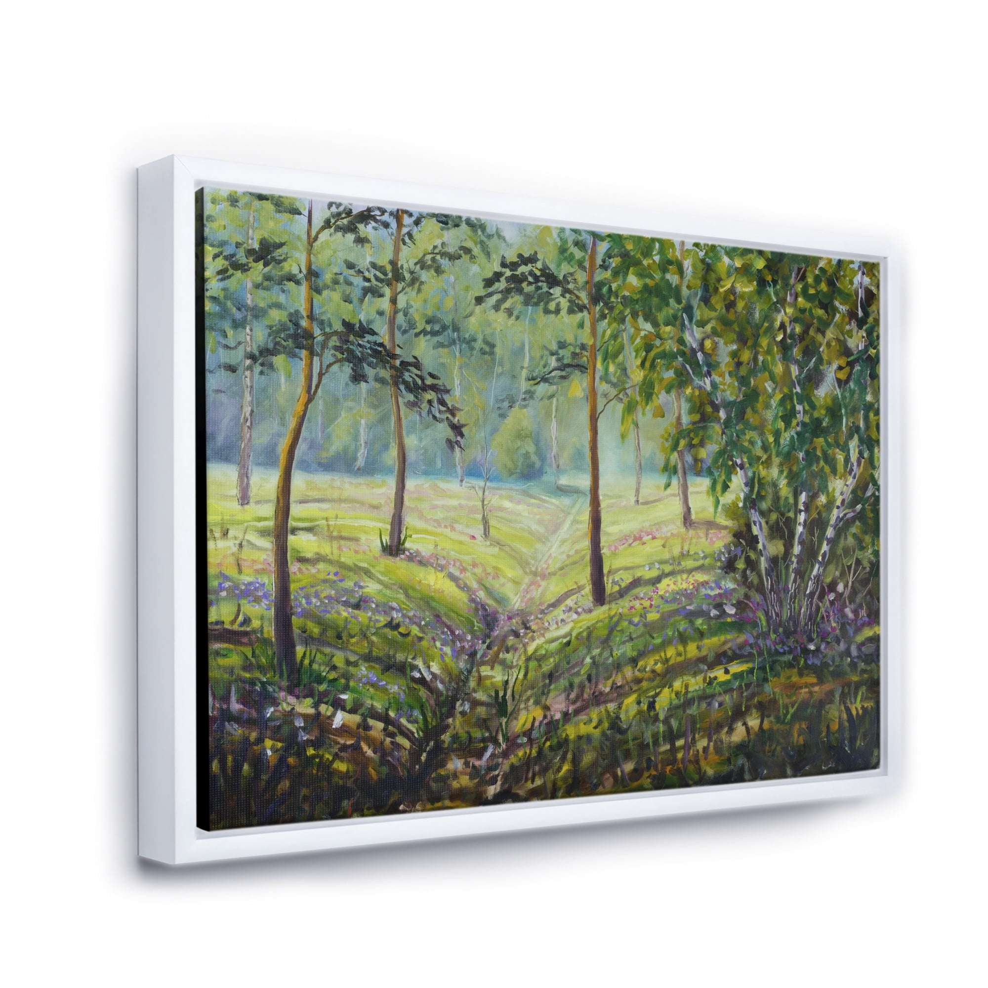 Designart 'Bushes and Pine Trees In The Forest I' Lake House Framed Canvas Wall Art Print