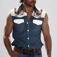 thumbnail image 2 of Camisas de Cuello para los Hombres de Moda Casual Imprimir Turndown Cuello sin Mangas Bolsillos Deportivos Tanque, Ligero Top de Verano, 2 of 5
