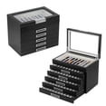 thumbnail image 4 of 60 Piece Black Ebony Wood Six Level Pen Display Case Black Accent Handles with Glass Window, 4 of 6