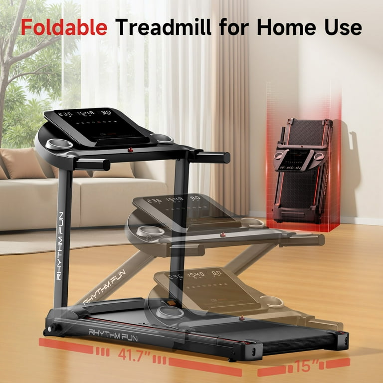 RHYTHM FUN Treadmill with Adjustable Incline, Folding Walking Pad