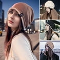 thumbnail image 2 of Pnellth Women Winter Hat Knitted Elastic Thick Warm Soft Cold Resistant No Brim Beanie Baggy Solid Color Lady Cap, 2 of 8