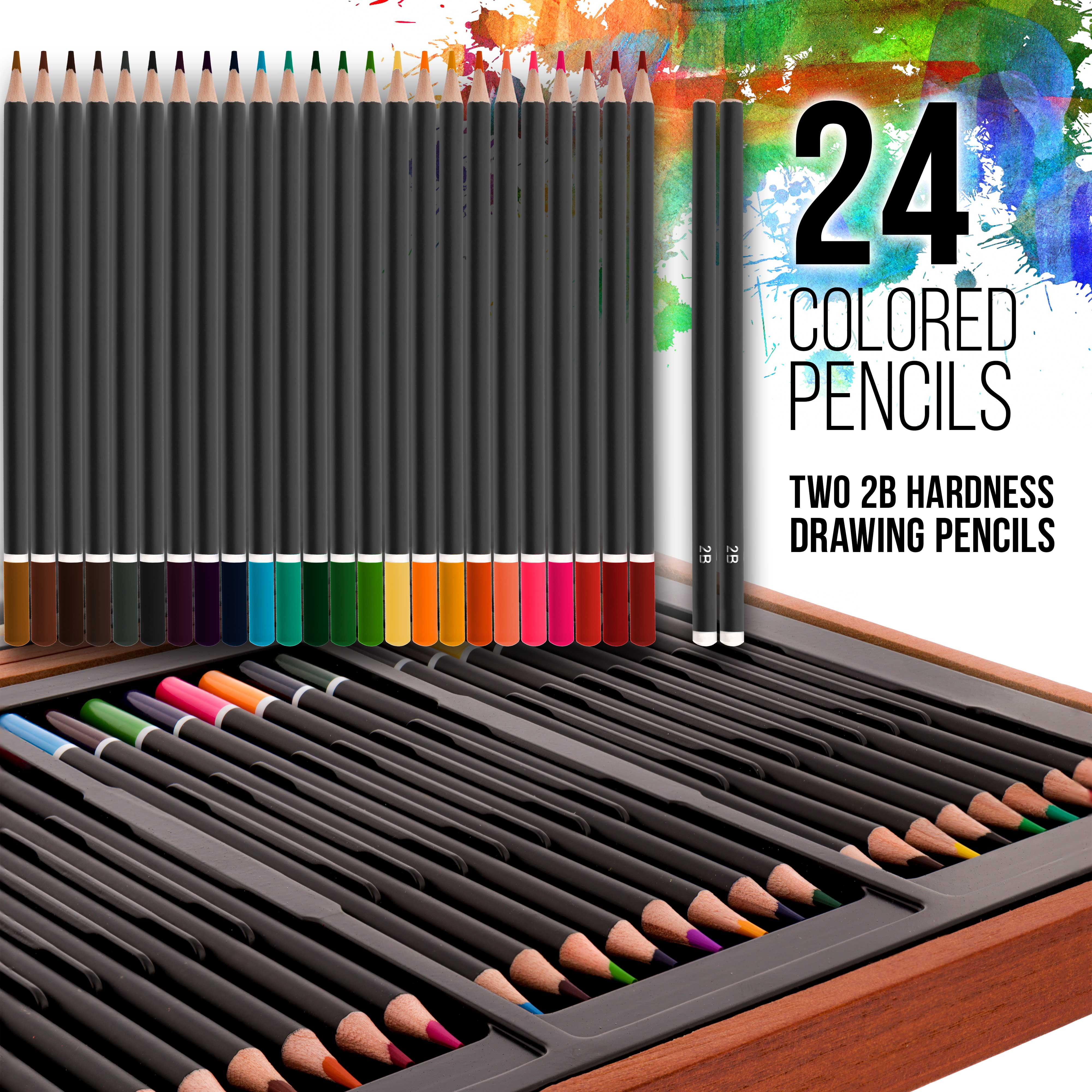 U.S. Art Supply 84-Piece Deluxe Artist Studio Creativity Set Wood Box Case - Art Painting, Drawing, 2 Sketch Pads, 24 Watercolor Paint Colors, 24 Oil Pastels, 24 Colored Pencils, 2 Brush, Starter Kit