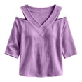 thumbnail image 6 of Edvintorg Women's Plus Size Tops Cold Shoulder 3/4 Sleeve V Neck Lightweight Loose Casual Pullover Shirt Fashion Clothing Purple M, 6 of 6