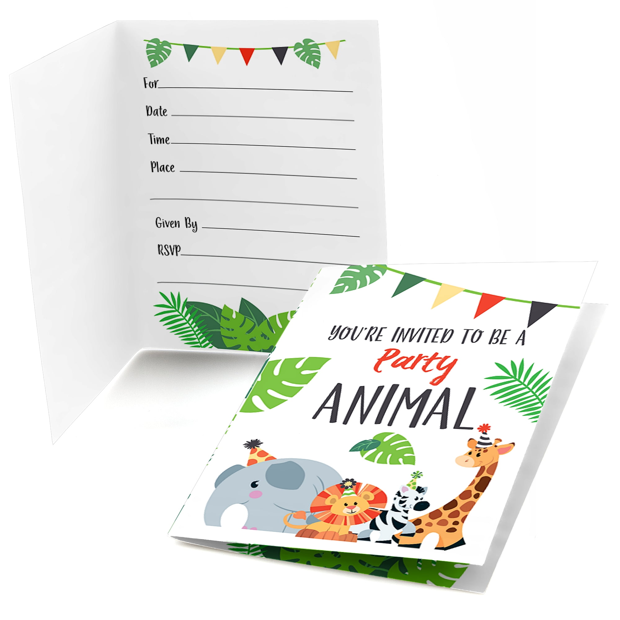 Zoo Jungle Safari Animals Cute Kids 1st Birthday Party Invitations w/Envelopes 