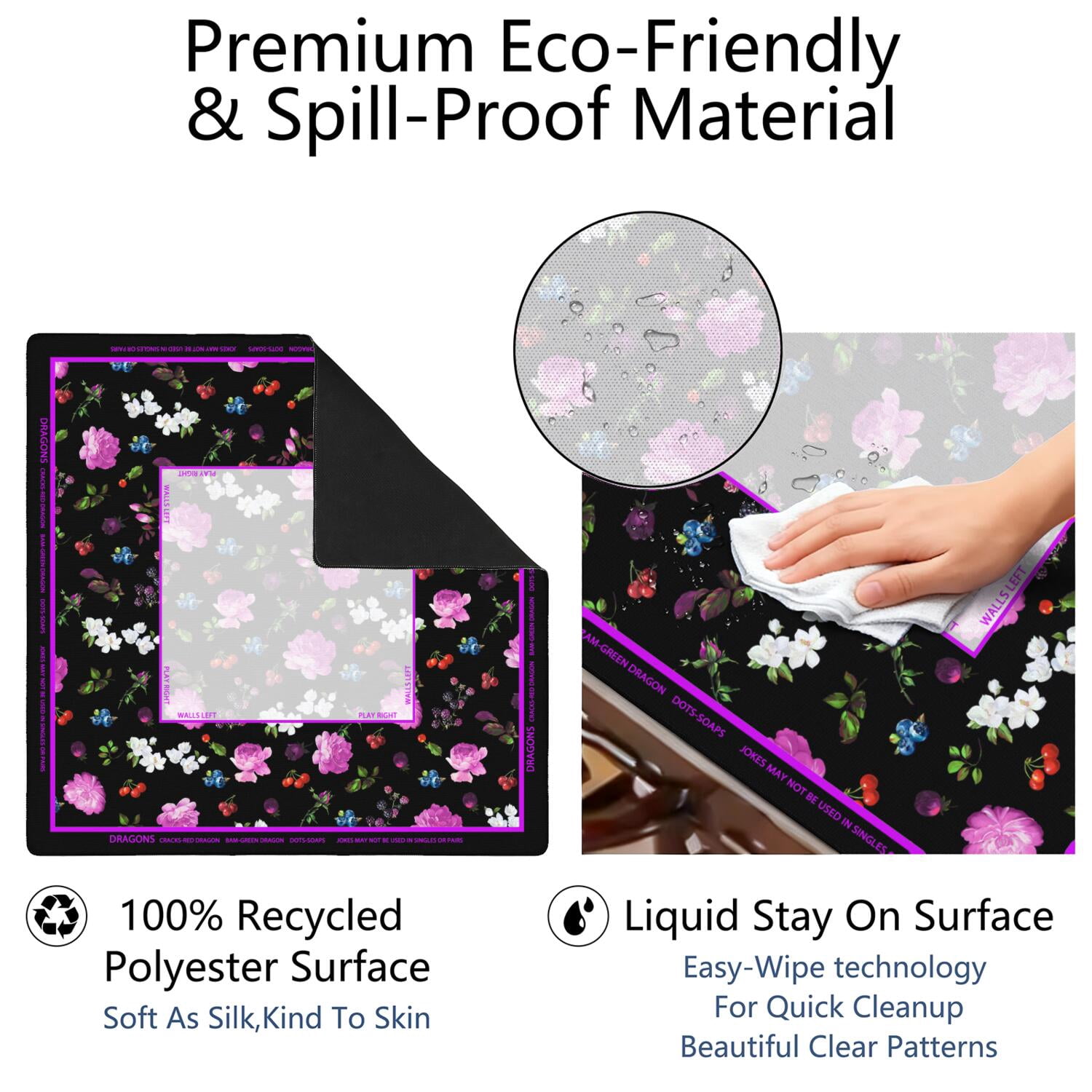 Flower Mahjong Mat with Rules, 31.5*31.5in Anti Slip American Mahjong Mat for Table, Noise Reduction, Neoprene Mah jongg Mats with Carrying Bag & 3 Dices, Mahjong Set Gift, Board Tile Games Mats