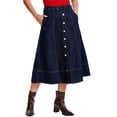 thumbnail image 4 of INSPIRE CHIC Womens Denim Skirt Button Front A Line Midi Jean Skirt S Deep Blue, 4 of 6