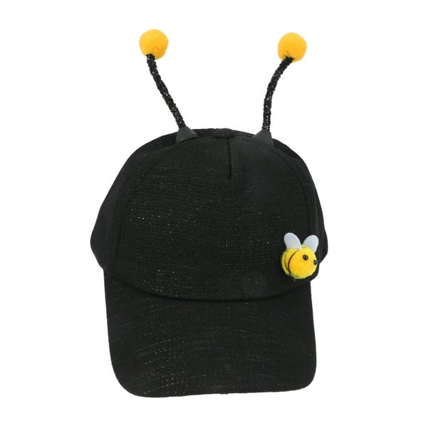 Tocado de moda para niños, diseño de abeja creativa, gorra con visera, gorra de antena con bola hinchable, gorra de algodón para el sol (sombrero de malla negro, alrededor de 3-9 años, ajustable)