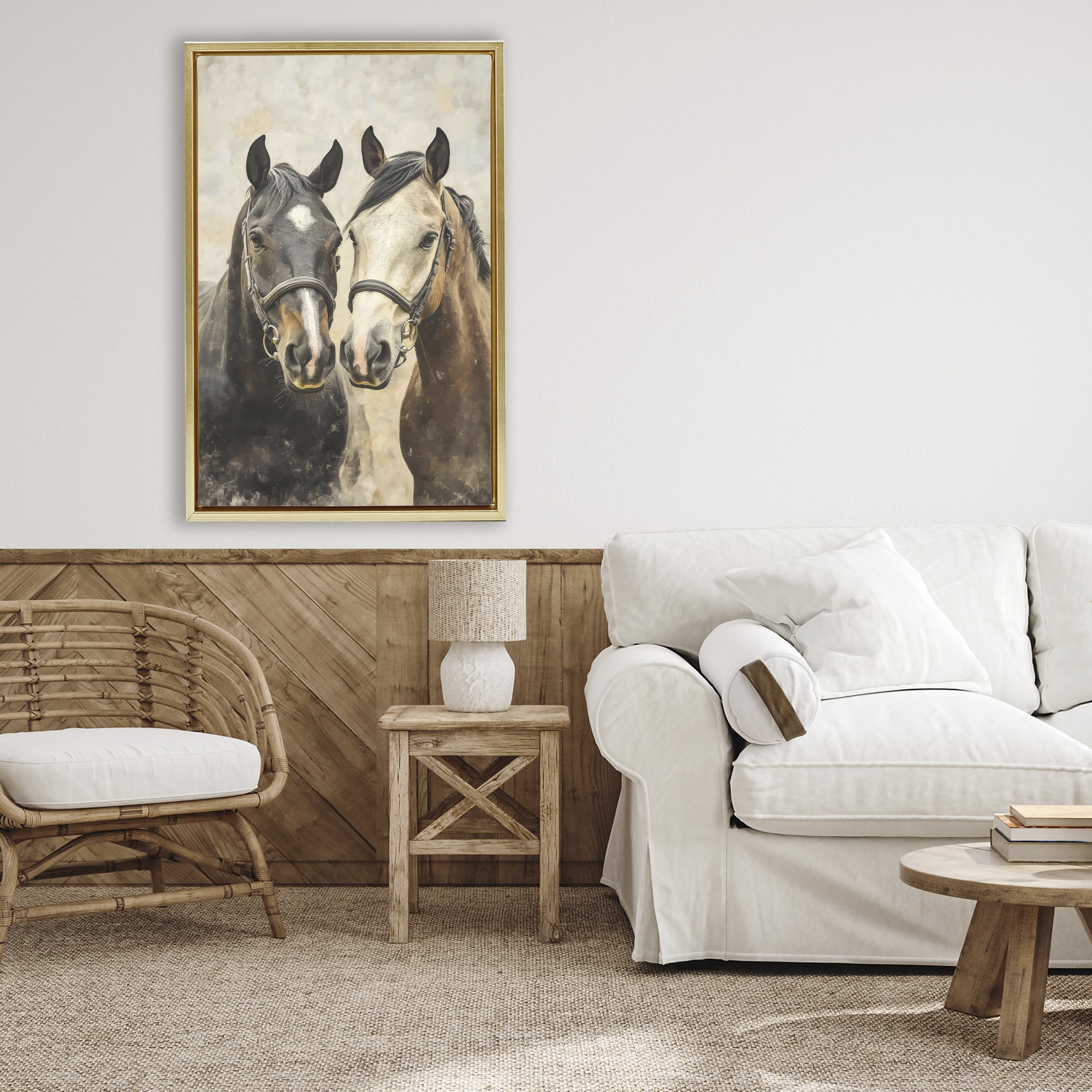 Stupell Industries Pair of Horses in Harmony Gold Framed Floater Canvas Wall Art, design by Creative Studio