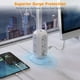 thumbnail image 4 of Regleta de alimentación de torre con enchufe plano con 11 tomas, 3 USB (1 USB C), torre protectora contra sobretensiones TESSAN 1625 W/13 A, protección 1050 J, cable de extensión de 6 pies con múltipl, 4 of 5