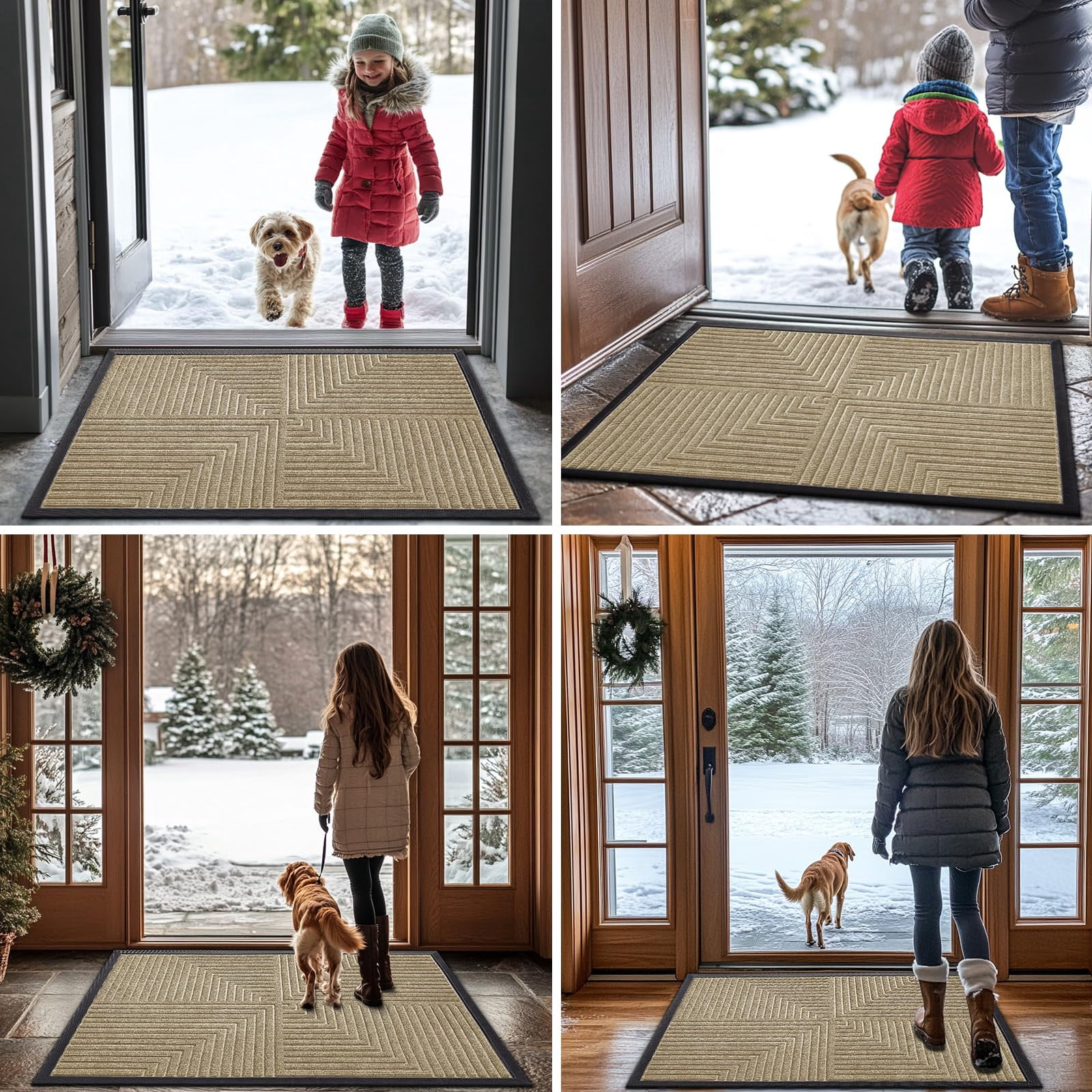 Buganda Heavy Duty Rubber Door Mat for Outside Entry, 24" x 36" Non-Slip Waterproof Doormat for Inside, Low Profile Dirt Trapper Doormat, Beige
