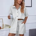 thumbnail image 2 of Womens 2 Piece Sets Women's Linen Shirt and Shorts Set Casual Loose Fit Long Sleeve Top with 5 Inch Inseam Comfortable Summer Autumn Outfit for Travel, 2 of 4