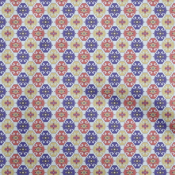 oneOone Polyester Spandex Light Blue Fabric Asian Kilim Quilting Supplies Print Sewing Fabric By The Yard 56 Inch Wide