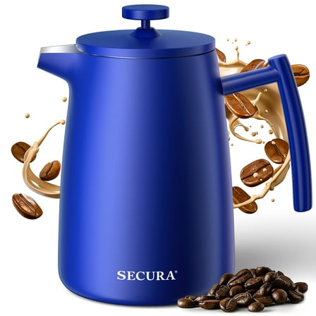 Secura 50oz French Press Coffee Maker – 304 Stainless Steel, Resistant Double Insulated Coffee Press with Extra Filter, Blue