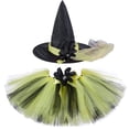 thumbnail image 2 of Falda de tul con tutú de bruja para niñas, con sombrero, lazo de flores en amarillo y negro, para niñas pequeñas, disfraces de Halloween para niñas, 2 of 5