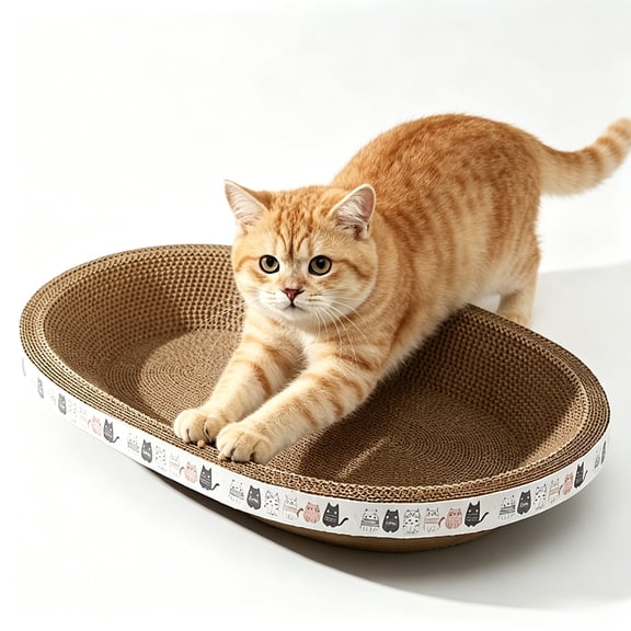 Cat Scratcher Cardboard Oval – 2-in-1 Cat Scratch Pad Board Bed Bowl, Cat Scratching Post Corrugated Lounge Couch Nest for Grinding Claws, Furniture Protector for Indoor Cats