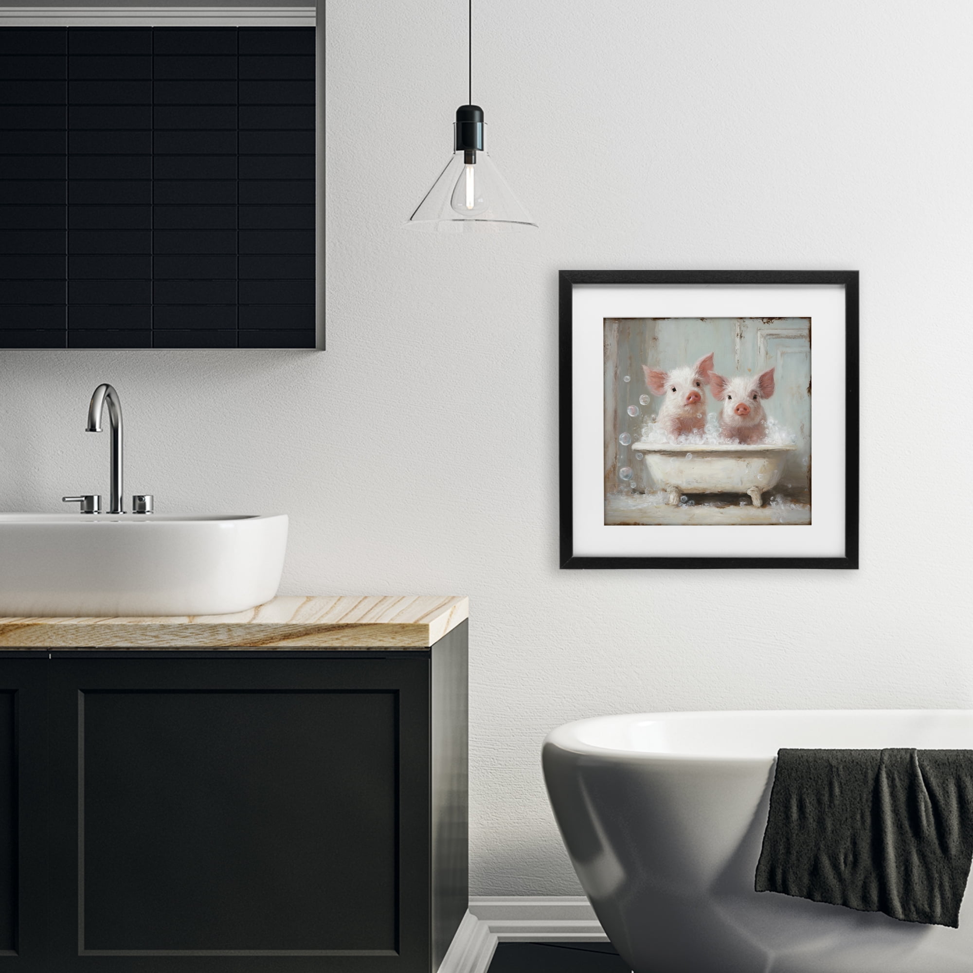 Stupell Industries Piglet Bubble Bath Black Framed Print Under Glass, design by Tina LeCour