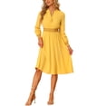 thumbnail image 2 of INSPIRE CHIC Boho Dress for Women's Ruffle Neck Smocked Waist Long Sleeve Summer Midi Dress Yellow XS, 2 of 5