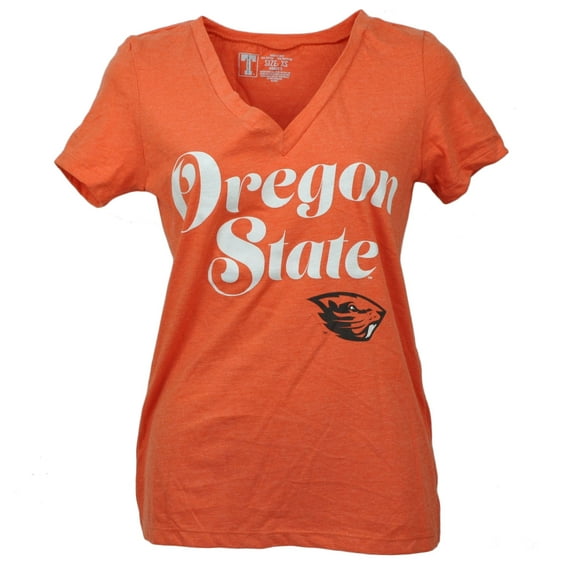 NCAA Oregon State Beaver Script Orange Tshirt Womens V Neck Short Sleeve XSmall