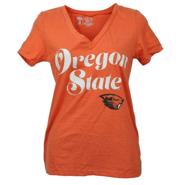 NCAA Oregon State Beaver Script Orange Tshirt Womens V Neck Short ...