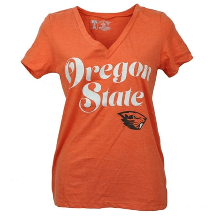 - NCAA Oregon State Beaver Script Orange Tshirt Womens V Neck Short Sleeve XSmall