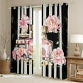 thumbnail image 2 of Fashion Pink 30%-50% Blackout Curtains Modern Girly Black White Stripe Curtains,Women Pink Floral Bedroom Curtains Perfume Print Window Curtains Romantic Makeup Themed Curtains,38"Wx45"L, 2 of 5