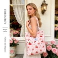 thumbnail image 6 of Ayieyill Corduroy Tote Bag for Women Girl Canvas Shoulder Cord Purse with Inner Pocket (Cherry Bow), 6 of 7