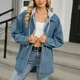 thumbnail image 2 of Swstbby Soldes d'Automne! Vestes d'Automne pour Femmes, Mode Décontractée Automne Veste à Capuche en Denim Lavé Bleu S, 2 of 5