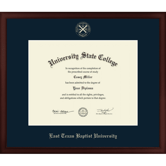 East Texas Baptist University Diploma Frame, Document Size 14" x 11"