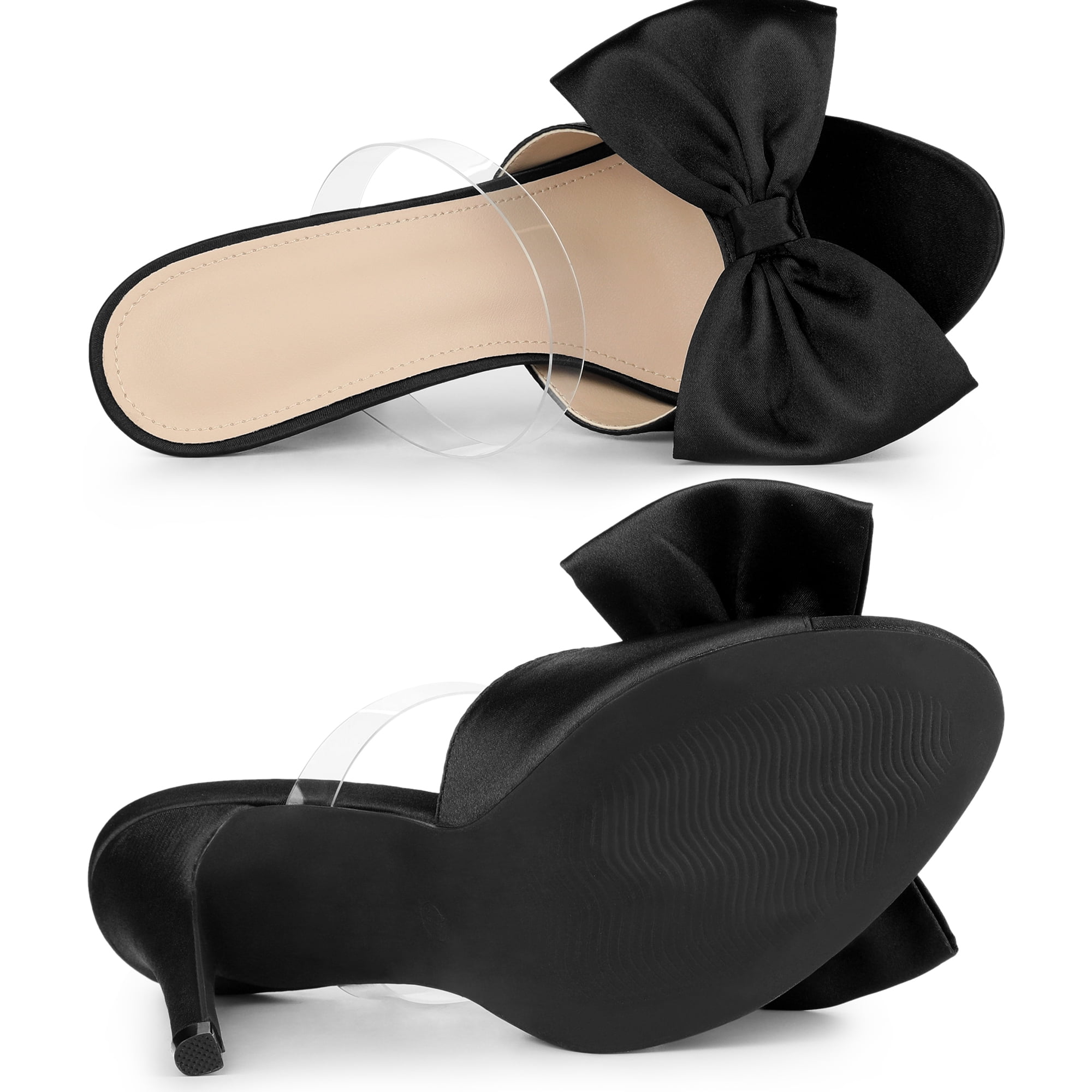 DARING DIVA Women's Bow Sandal Stiletto Heels Mules Black Heel Sandals Black 8