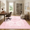 thumbnail image 5 of Janvonne Bohemian Pink Area Rug, Soft Low-Pile Washable Non-Slip Vintage Throw Rug for Living Room Bedroom Nursery, Stain Resistant Kid & Pet Friendly,5'x7', 5 of 8