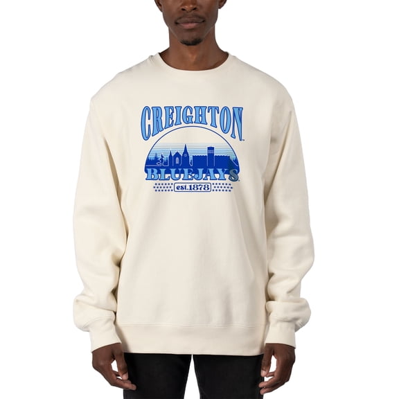 Men's Uscape Apparel Cream Creighton Bluejays Premium Heavyweight Pullover Sweatshirt