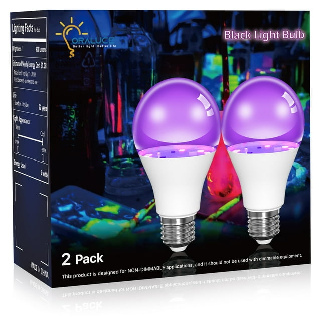 Bombilla LED negra ORALUCE A19 de 9 W (equivalente a 60 W), 385-400 nm
