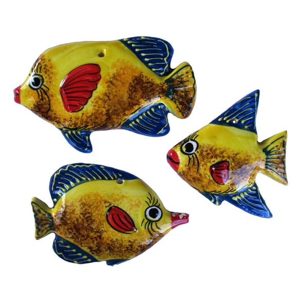 Cactus Canyon Ceramics Espagnol Piranha Poisson Mur Cintre, Jaune