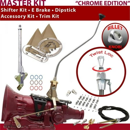 American Shifter C4 Shifter Kit Chrome 23 in. Swan E Brake Cable Clamp Clevis Trim Kit Dipstick for F8463
