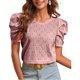 thumbnail image 2 of Top de verano para mujer, cuello redondo, manga corta con volantes, Color puro, transpirable, camisa informal para mujer, para fiesta, oficina, viajes, Rosa M, 2 of 6