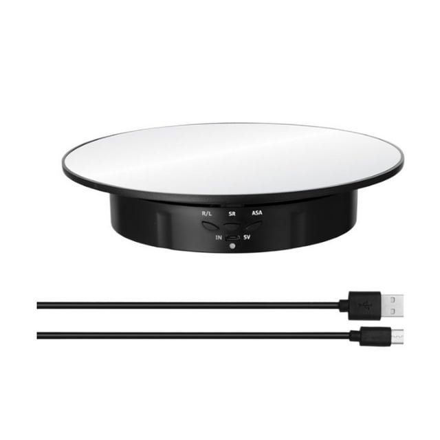 3 Speeds Electric Rotating Display Stand Mirror 360 Degree Turntable Jewelry Holder Battery/USB Power For Photography Shooting ,Silent and Smooth Operation