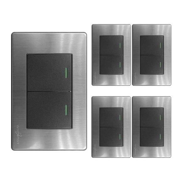 5 PZS Placa Acero Inox Con 2 Apagadores Sencillos Wanergy