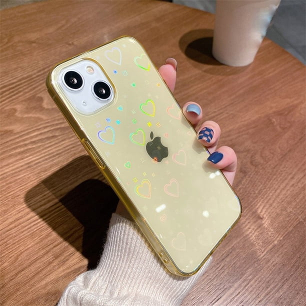 Funda de teléfono transparente con patrón de corazón de amor y láser degradado a la moda para iPhone 13 11 12 14 Pro Max X XS XR 7 8 Plus SE2 parachoques a prueba de golpes Tan Jianjun unisex