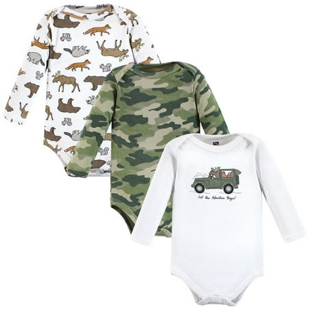 

Hudson Baby Infant Boy Cotton Long-Sleeve Bodysuits Animal Adventure 3-Pack Preemie