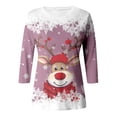 thumbnail image 4 of Haut à Col Rond Imprimé de Noël pour Femme, Décontracté, Ample, Manches 3/4, T-Shirt, Haut, 4 of 5