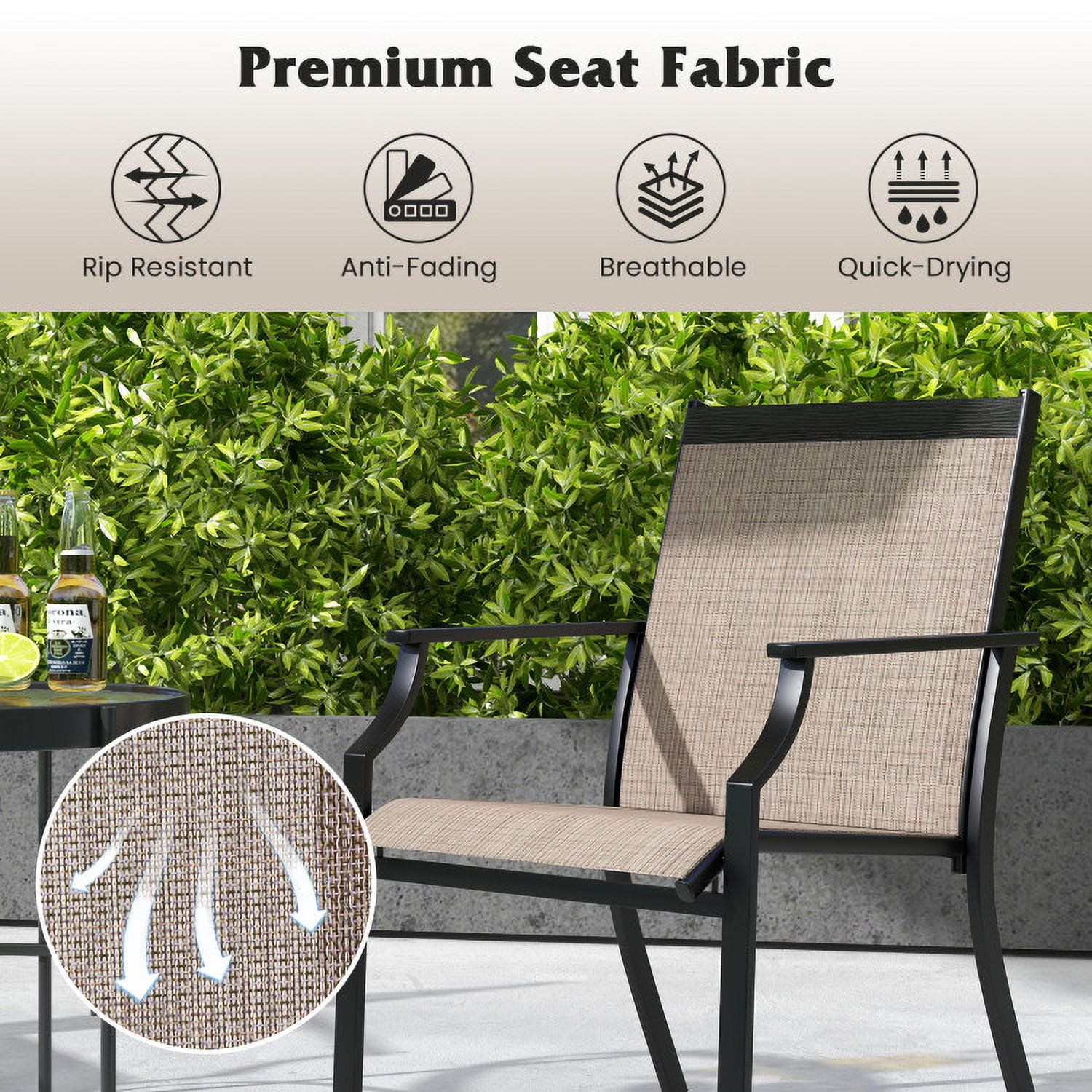 Aimee Lii 4 Piece Patio Dining Chairs, Large Outdoor Chairs with Breathable Seat and Metal Frame, Coffee Aimee Lii 4 Piece Patio Dining Chairs, Large Outdoor Chairs with Breathable Seat and Metal Frame, Coffee