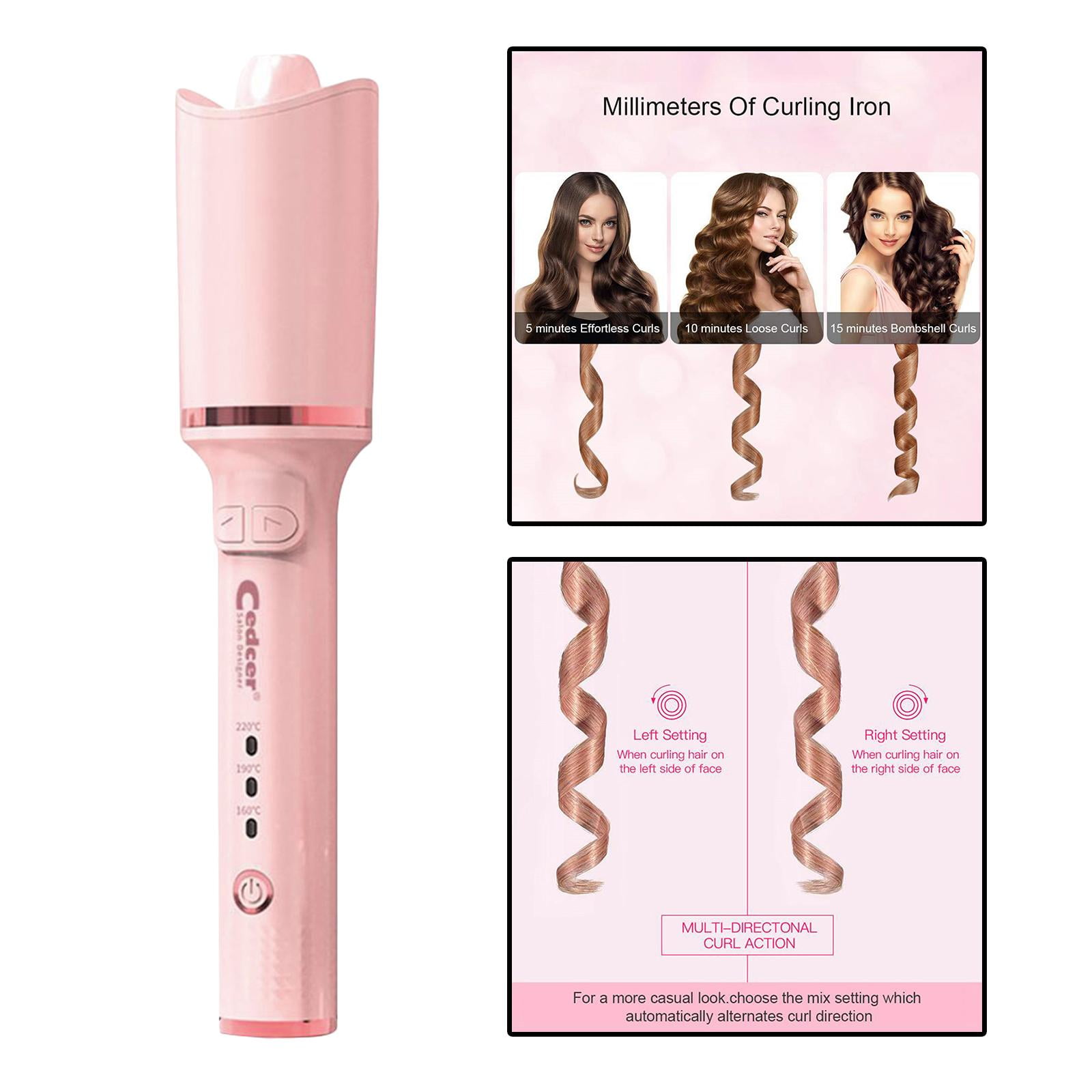 Professional Auto Hair Curler, Auto Curler Styling, Automatic for Type with Adjustable Temperature and Salon - Pink, inch Professional Auto Hair Curler, Auto Curler Styling, Automatic for Type with Adjustable Temperature and Salon - Pink, inch