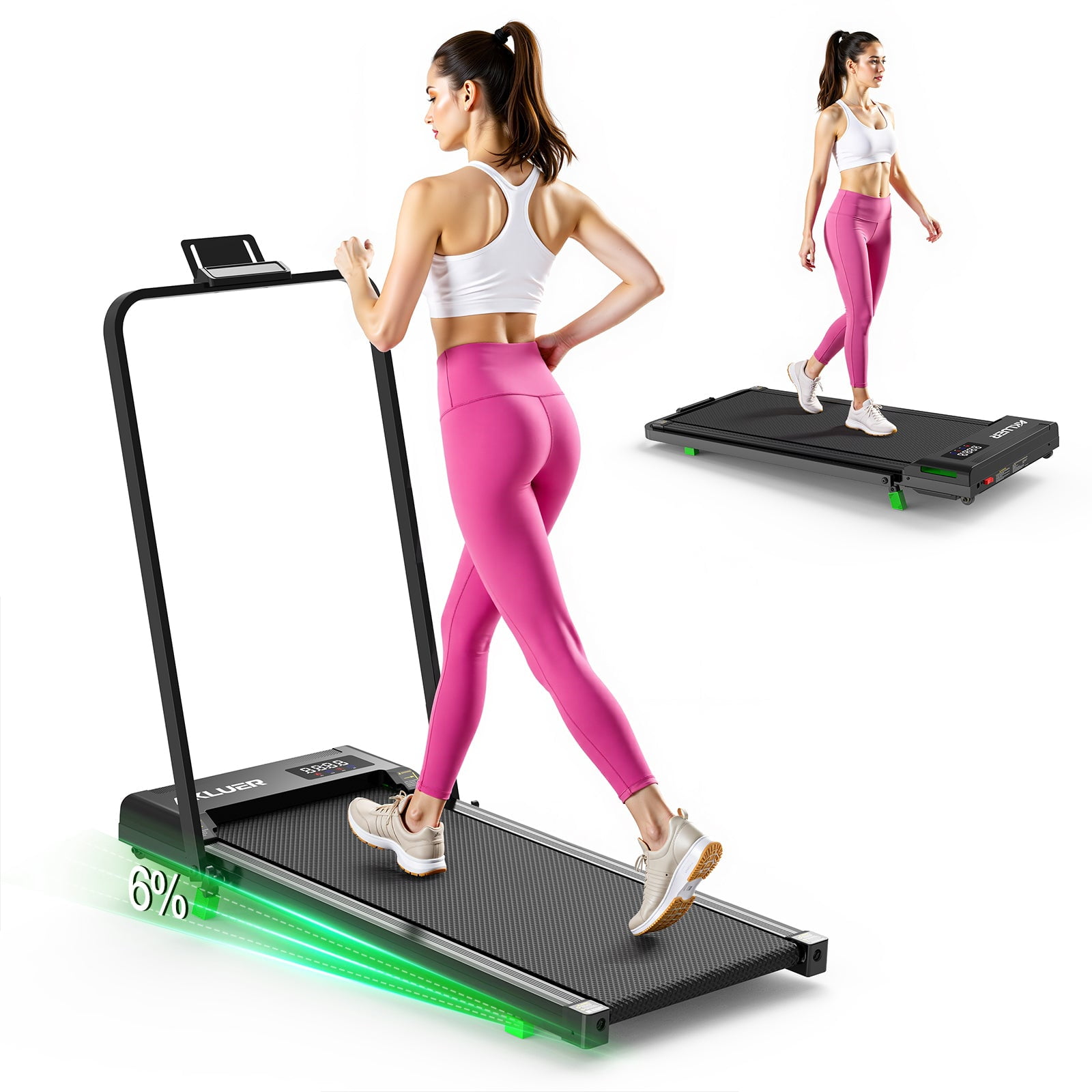 Under Desk Walking Pad Treadmill with Remote Control, 2.5 HP Brushless Motor, 6% Incline, LED Display, 0.6–4 MPH, 350 lbs Capacity