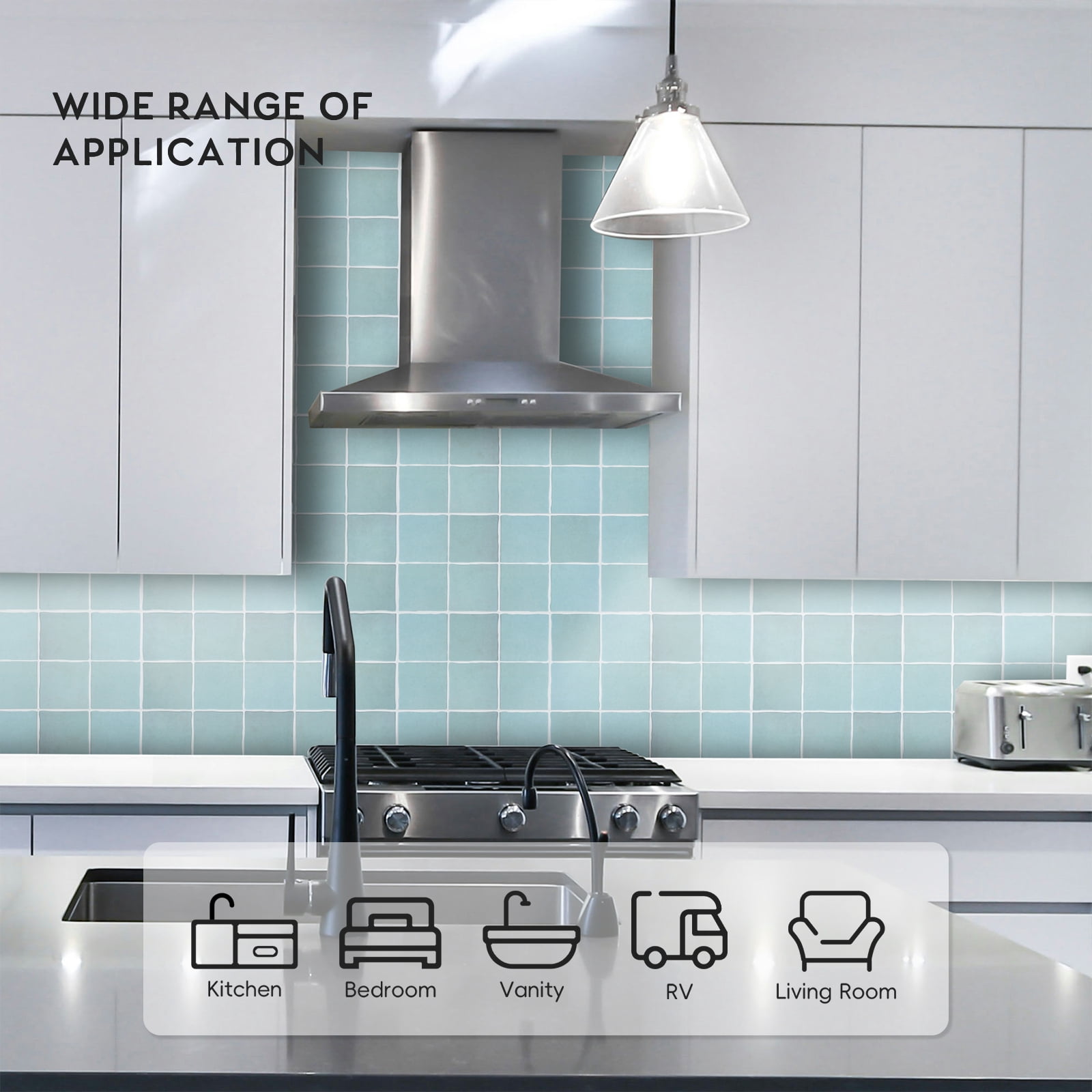 10 Sheets Square Peel and Stick Backsplash - 12”x12” Self Adhesive Wall Tiles for Kitchen Bathroom (Light Blue)