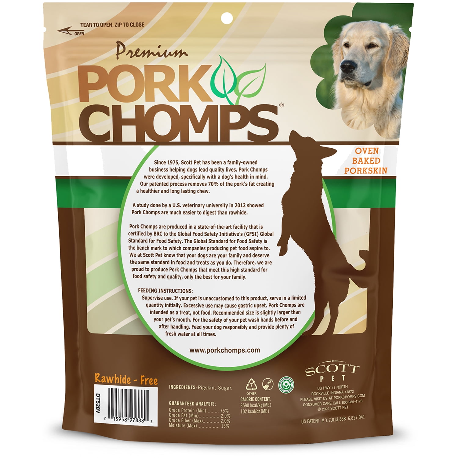 Pork Chomps Premium Rawhide-Free Baked Pork Skin Knotz for Dogs, 11 Inch, 4 Count
