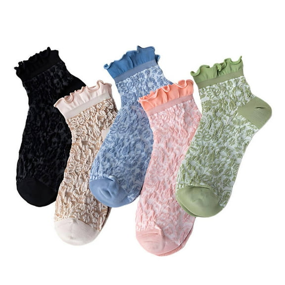TELOLY 5Pairs Ruffle Socks,Cotton Feetures Socks for Women,Floral Ankle Socks for Spring and Summer