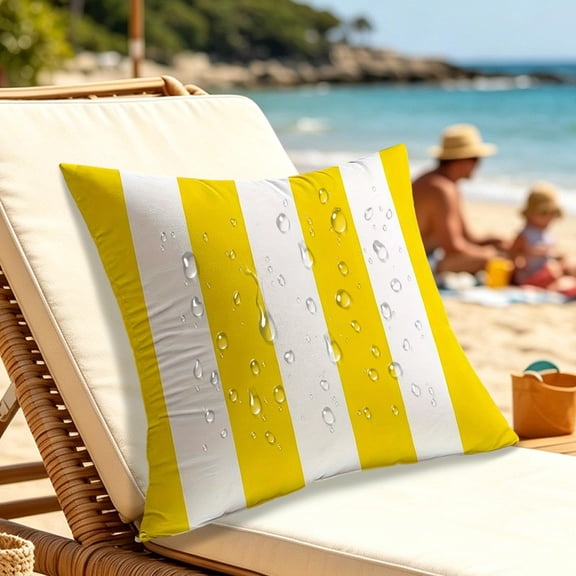Outdoor Waterproof Throw Pillow Covers Decorative Striped Cushion Cases Modern Farmhouse Sunbrella Cushion Covers for Patio Furniture Couch Balcony Garden Bench,18x18 inch