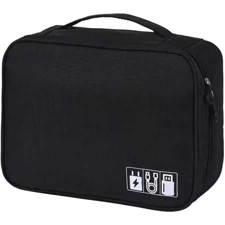 Travel Cable Organizer Bag for Adapters Cords and Phone Mobile Device Gaming and Tech Accessories Waterproof Compact and Portable Storage for Audio and Visual Cabling By BUJANA (Black) NEW
